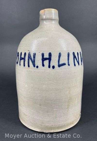 One-Gallon Geddes NY Stoneware Jug, with Cobalt John H. Link Lettering, 10.5"h x 7.5"w image
