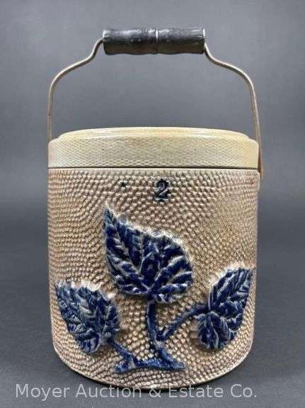 Stoneware Butter Crock, with Leaf Design and Number "2", 6"h x 6.5"w image