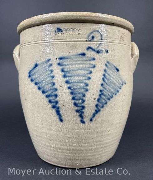 Two-Gallon Lyons Stoneware Crock, with Cobalt Decoration image