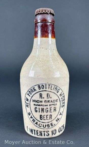 New York Bottling Works Stoneware Ginger Beer Bottle Syracuse NY, 7.5"h image