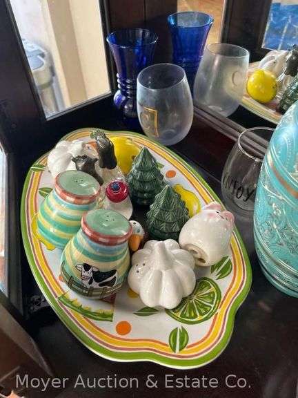 Contents of China Cabinet: Figural Salt and Pepper Shakers, Serving-ware, Etc.