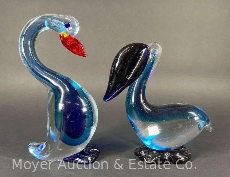 (2) Art Glass Birds, 7"-8.5"h image
