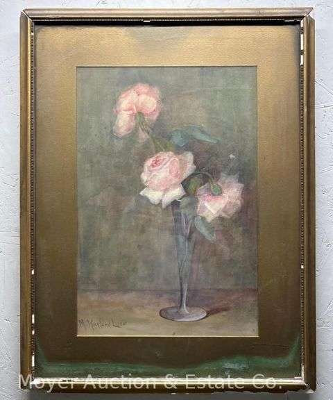 M. Hutford Luce Floral Still-life Watercolor Painting, Framed, 25.5" x 19.5" Overall image