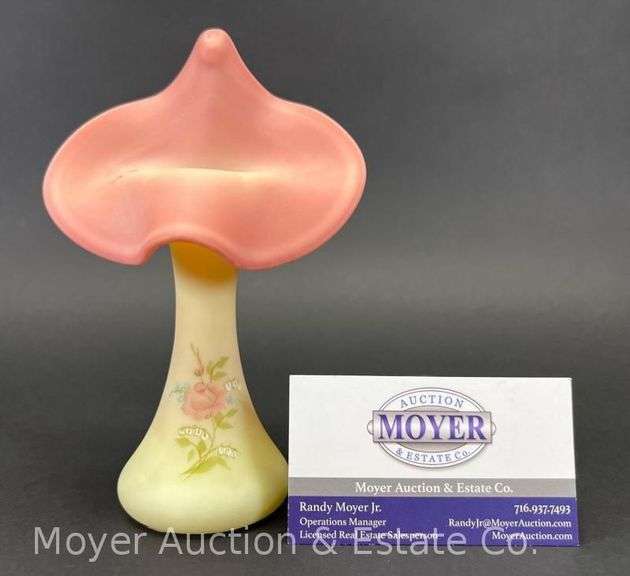 Fenton Burmese Glass Jack in the Pulpit Bud Vase, 57/500, Artist Signed, 6.5"h image