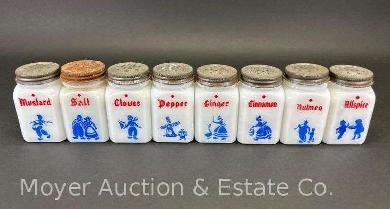 (8) Vintage Milk Glass Spice Jars, 3"h image