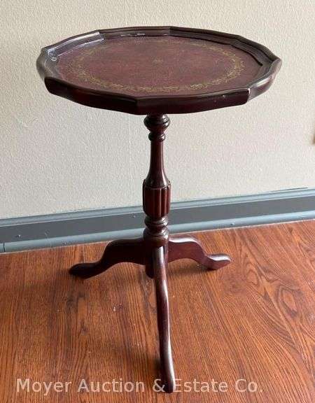 Bombay Stand with Leather Pie-crust Top, good condition, 13" wide top, 19"h