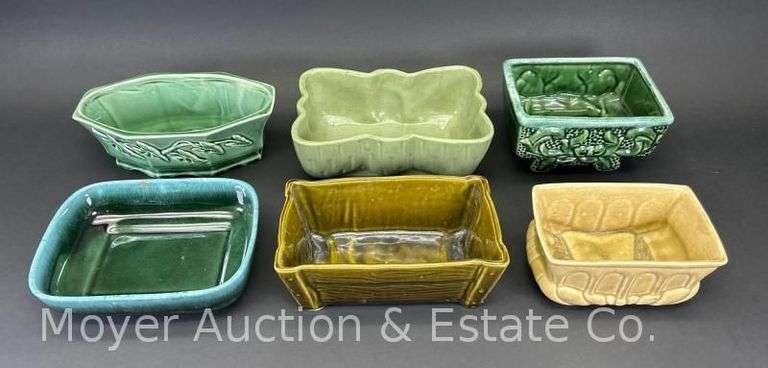 (6) Pottery Planters, Hull and Others, 6"-8"w image