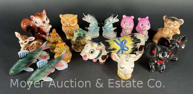 Group of Figural Animal Salt and Pepper Shakers, 6 Pairs, 2.5"-4"h image