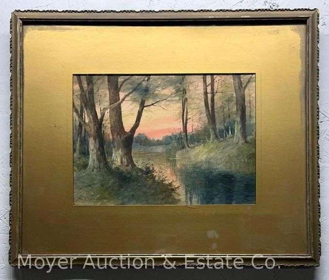 E.J. Fenn Watercolor Landscape Painting, Framed, 19" x 22.5" Overall image