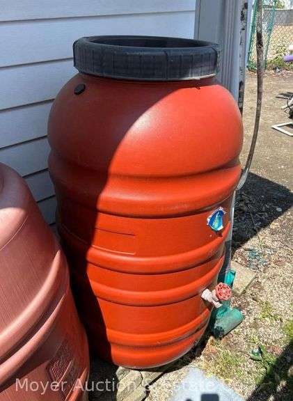 Red Poly Rain Barrel, 42"h