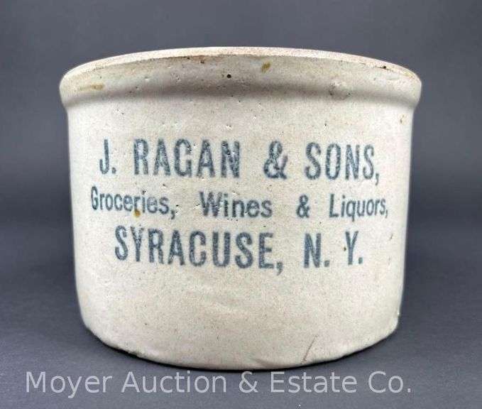J. Ragan & Sons Syracuse NY Stoneware Advertising Crock, 5"h x 7.5"w image