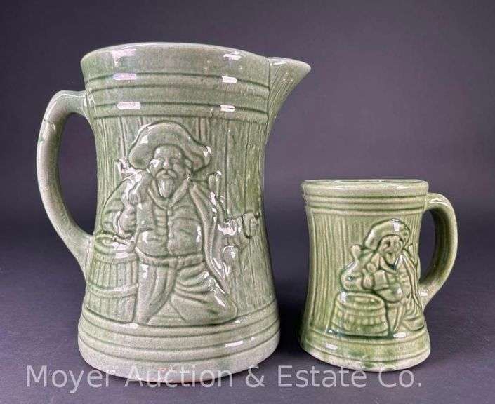 McCoy Stoneware Pitcher and Mug, with Pirate Design, 5" and 8"h image