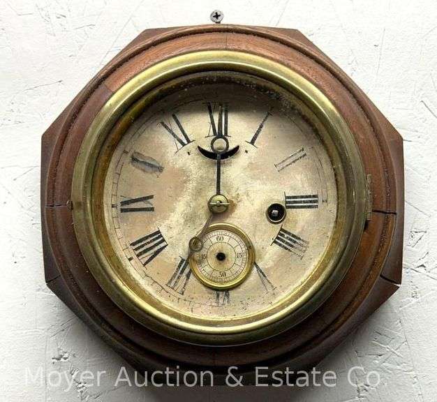 Ansonia One Day Lever Wall Clock, Walnut Case, No Key, 9.5"h x 9.5"w image