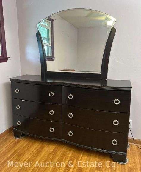 6 Drawer Dresser with Mirror, Dresser is 63"x17"x35"h, Mirror is 38"x46"