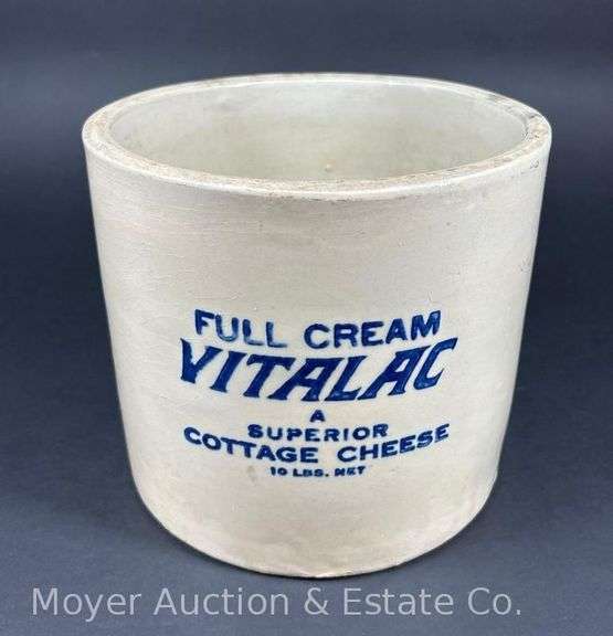 Full Cream Vitalac Cottage Cheese Advertising Crock, 7.5"h x 8"w image