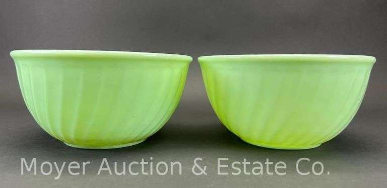 2 Fire-King Jadeite Swirl Mixing Bowls, 9" w image