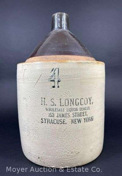 Four-Gallon H.S. Longcoy Syracuse NY Stoneware Jug, 18"h x 11"w image