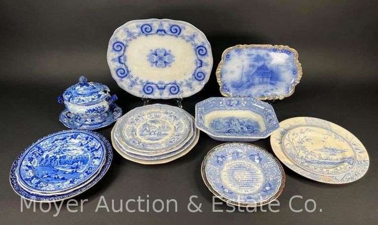 (15) Pieces of Asst. Flow Blue China, Plates, Serving Dishes, Etc. image