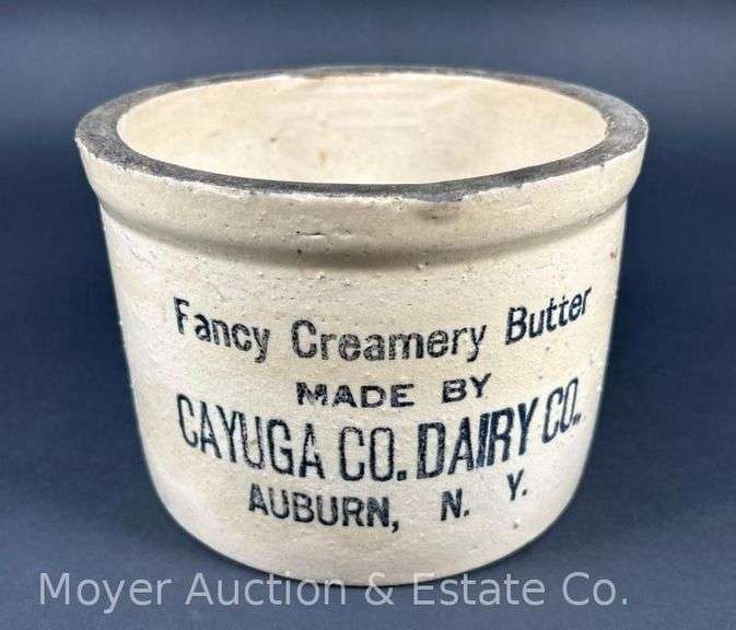 Fancy Creamery Butter Cayuga Co. Dairy Co. Auburn NY Advertising Crock, 5.25"h x 7.5"w image