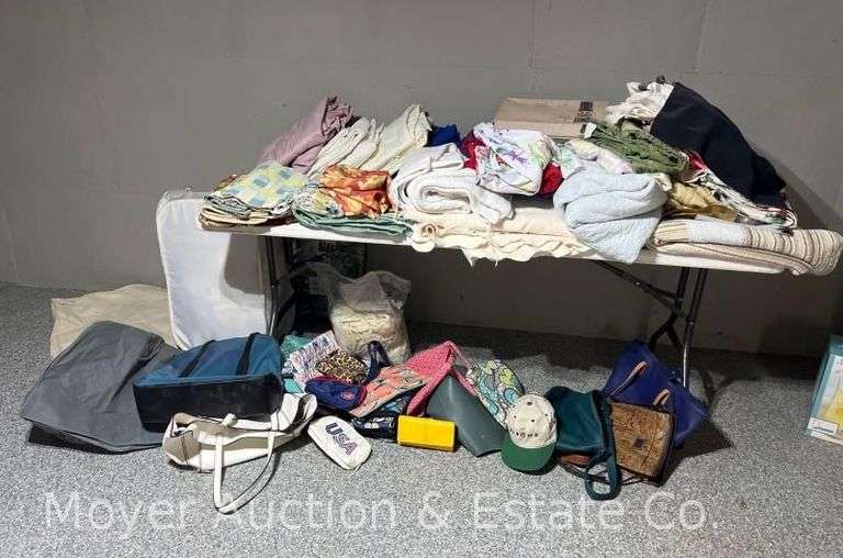 Group of Sheets, Bedding, Towels, Purses, Etc.