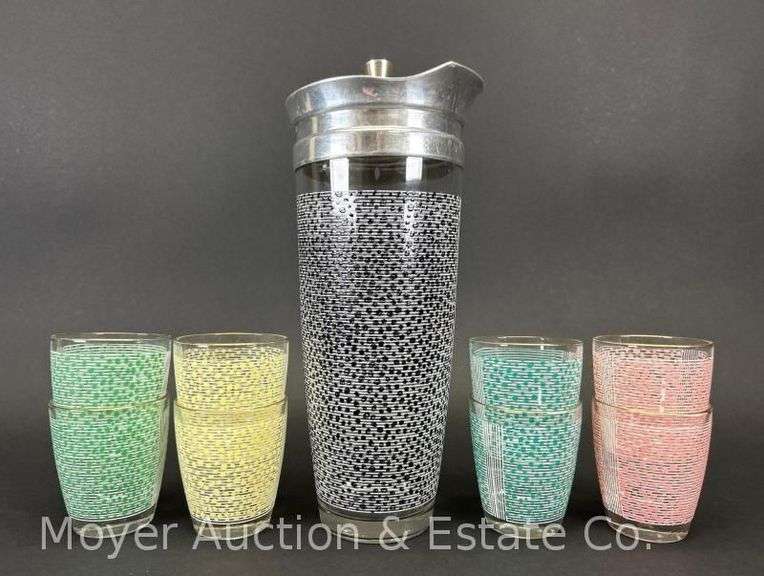 Mid-Century Modern Shaker and 8 Shot Glasses image