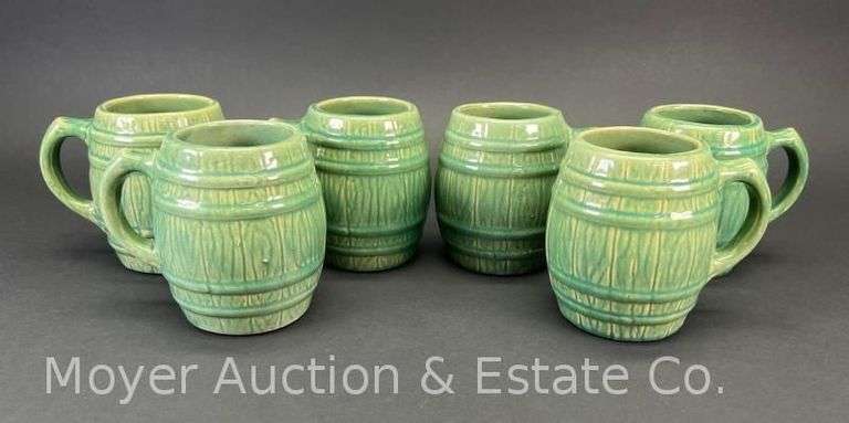 (6) McCoy Pottery Barrel Mugs, 5"h image