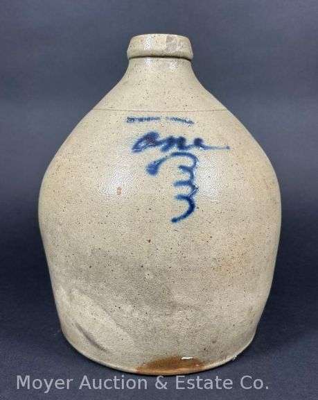 One-Gallon S. Hart Stoneware Jug, with Cobalt Decoration, Chip on Spout image
