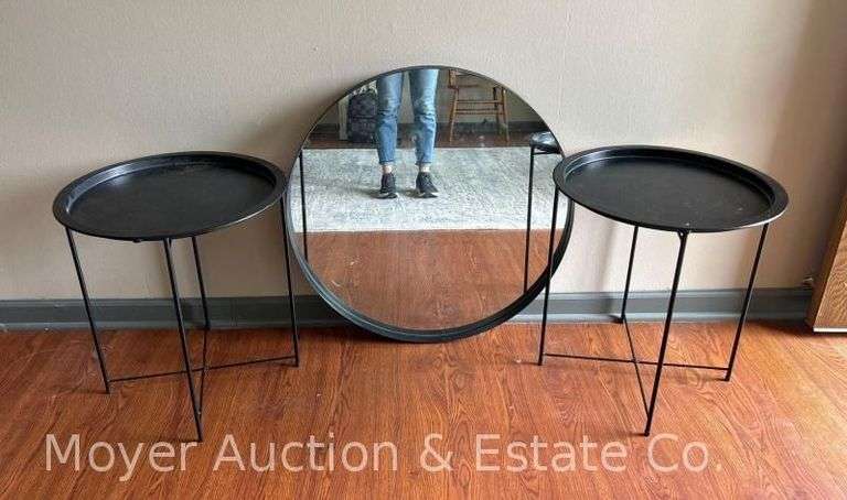 Metal Frame Wall Mirror with 2 Side Tables