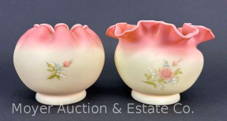 (2) Fenton Burmese Glass Bowls, 57/500, Artist Signed, 3.5"h image