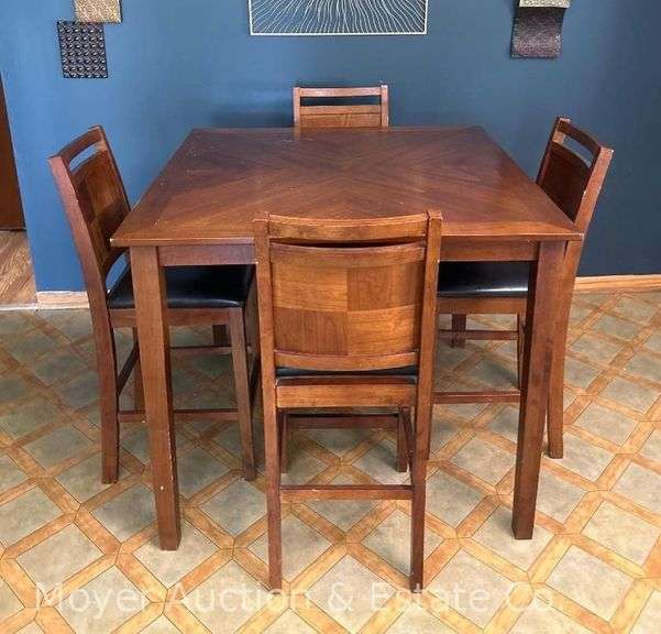 (5) Piece Bar Height Dining Set, 24" Seats Height, 42" Square Tabletop