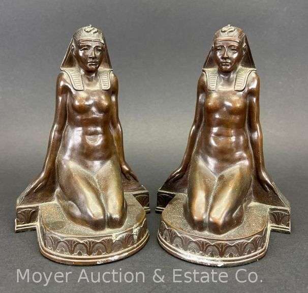 Pair of Bronze Theodore B. Starr Kneeling Egyptian Bookends, HEAVY, 7"h image