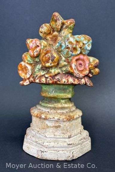 Cast Iron Flower Basket Doorstop, 6.5"h image