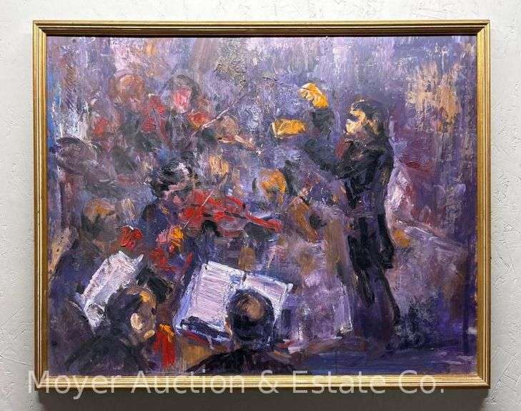 Hall Groat Abstract Style Painting on Board Depicting Orchestra, Dated 1993, Framed image