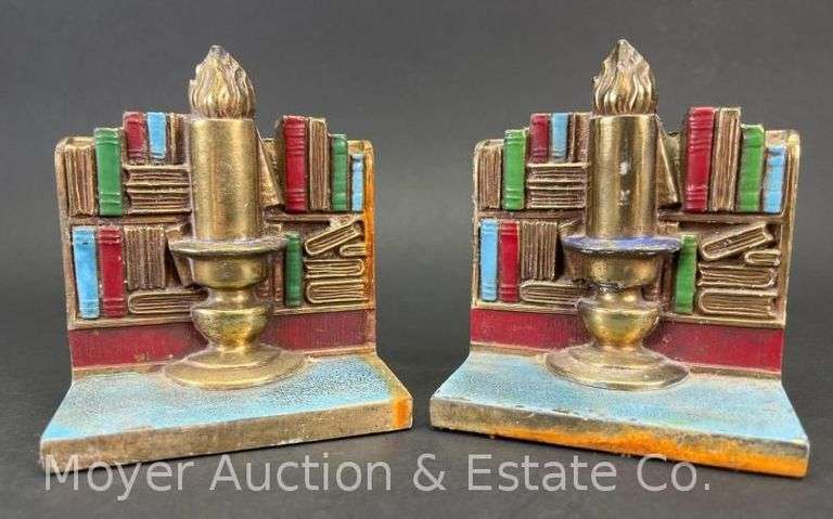 Pair of Bronze Clad Candlestick/Books Bookends, 5"h image