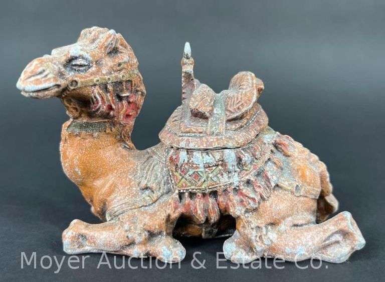 Cold Painted Figural Camel Inkwell with Glass Insert, 5.5"w image