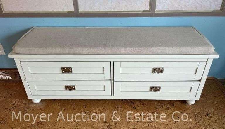 4 Drawer Storage Bench, with Cushion, 54"x16"x21"h