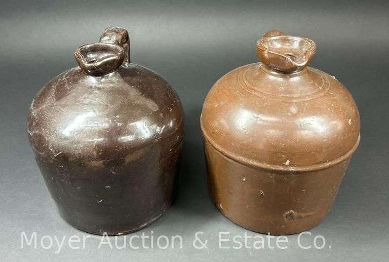 (2) Albany Glaze Stoneware Jugs, Unmarked, 9"h x 7"w image