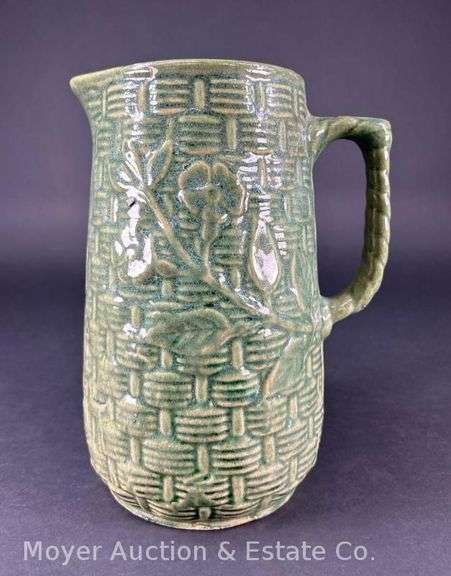 Stoneware Pitcher, with Basket/Floral Design, 9"h image