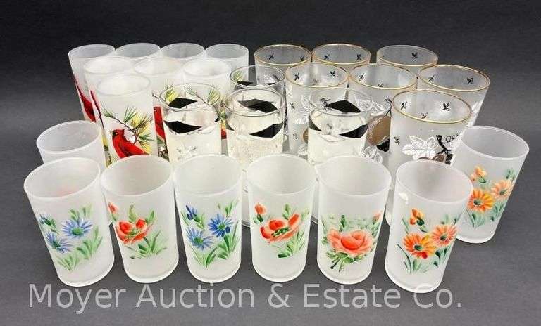 (27) Frosted Juice Glasses, Asst. Patterns, Some Hand-painted image