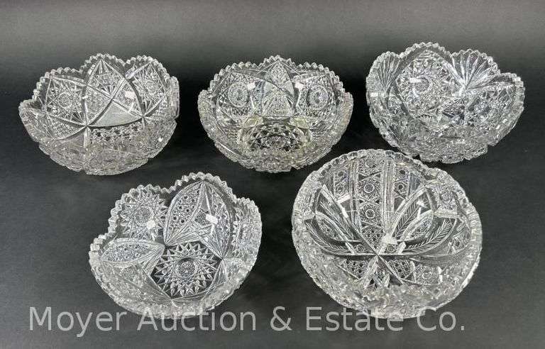 (5) Cut Crystal Bowls, 7"-8.5"w image