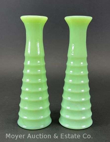2 Jadeite Bud Vases, 6.25"h image