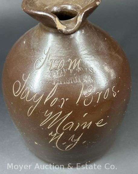 Albany Glaze Stoneware Jug with "Taylor Bros. Maine NY" Script, 10"h x 8"w image