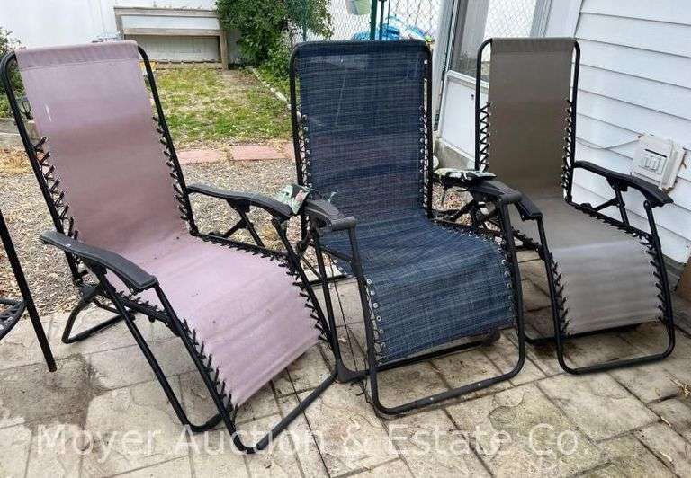 Group of Folding Patio Lounge Chairs, See Photos for Condition and Fading