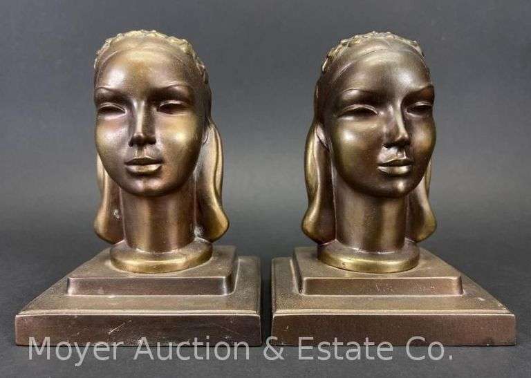 Pair of Brass Frank Art Sculptural Head Bookends, 6.5'h image