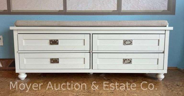 4 Drawer Storage Bench, with Cushion, 54"x16"x21"h