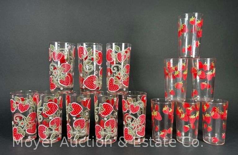 (14) Strawberry Juice Glasses, Two Designs, 4.5"-5.5"h image