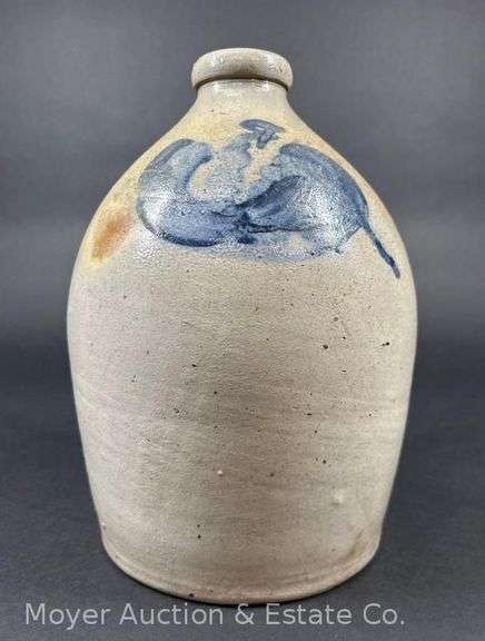 Stoneware Jug, Unmarked, with Cobalt Design, 10"h x 7.5"w image