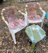 Pair of Poly Adirondack Chairs with Other Patio Chairs