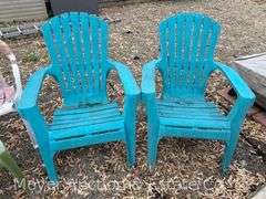 Pair of Poly Adirondack Chairs with Other Patio Chairs