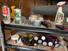Contents of Basement Shelves, Household, Cleaning, Canning Jars, Tools, Etc.
